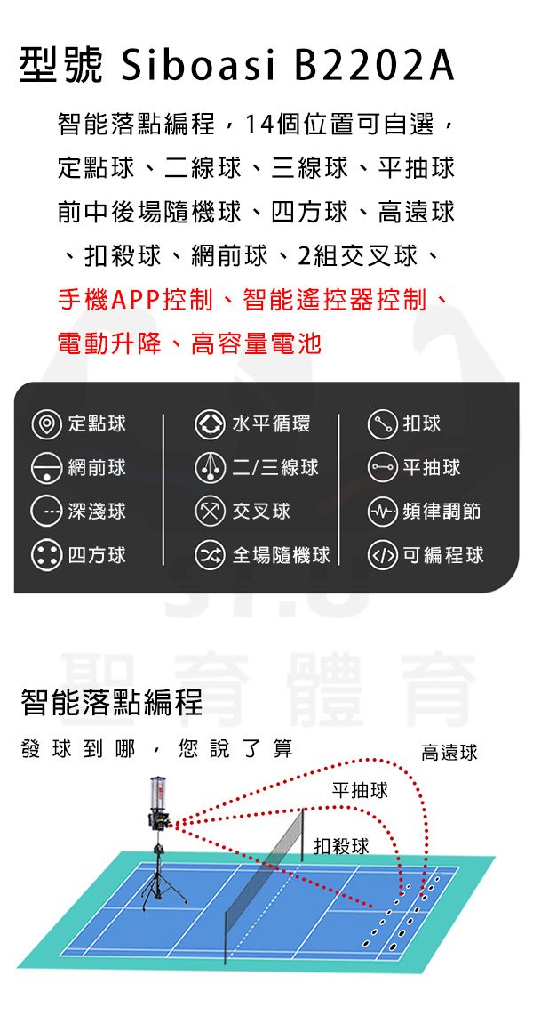 斯波阿斯SIboasi B2202A 羽毛球發球機特色介紹 Siboasi B2202A Badminton Shooting Training Equipment Detail